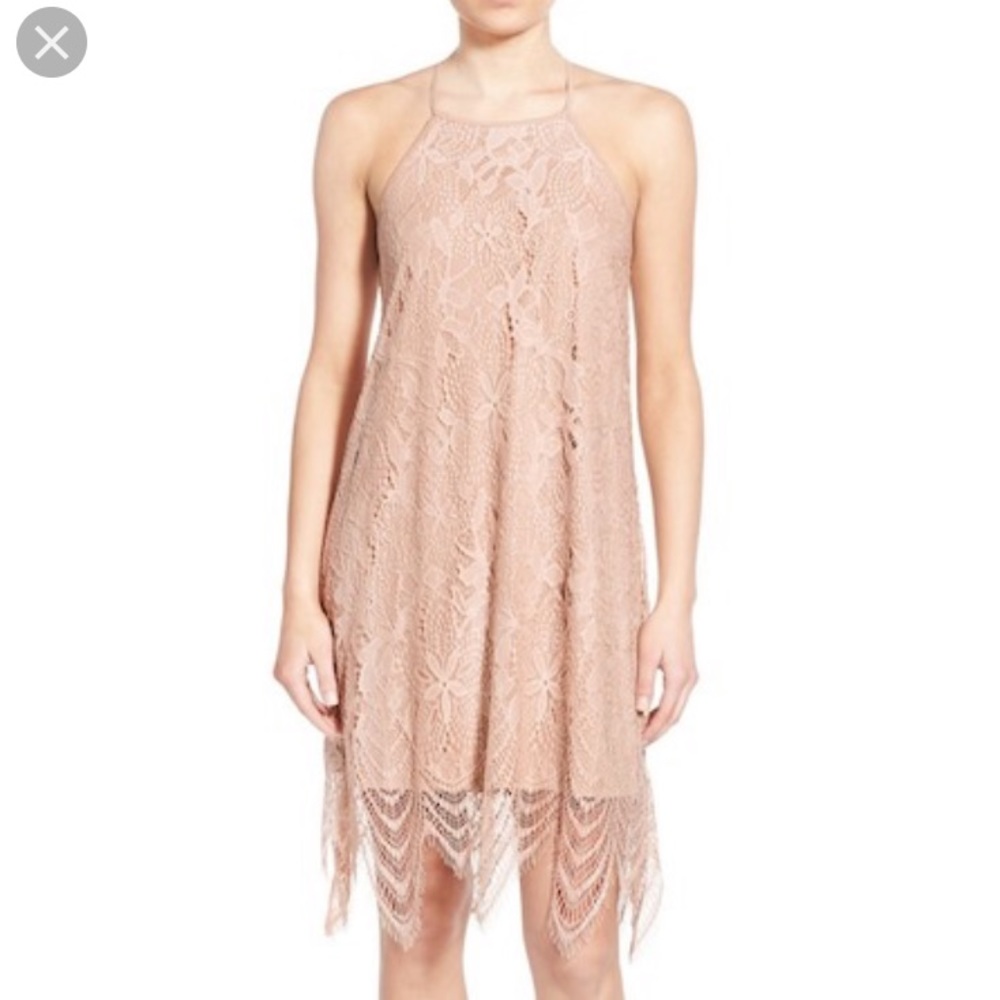 Beige Lace Shift Dress